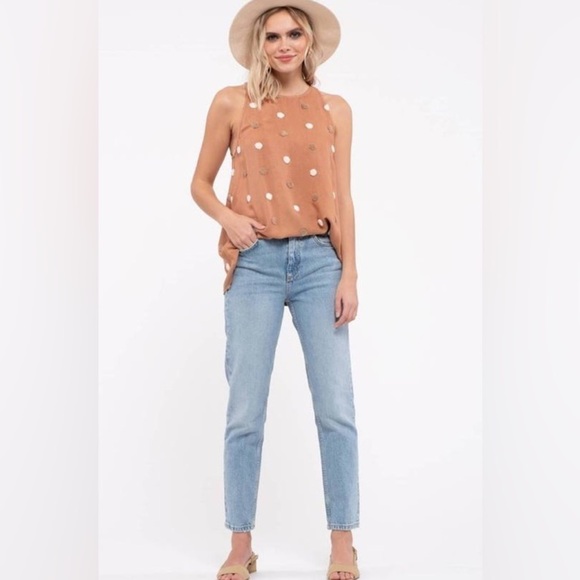 NWT Blu Pepper Women's Two Tone Swiss Dot Tank Top Sz Large, Sienna Multi Dot - Picture 6 of 9